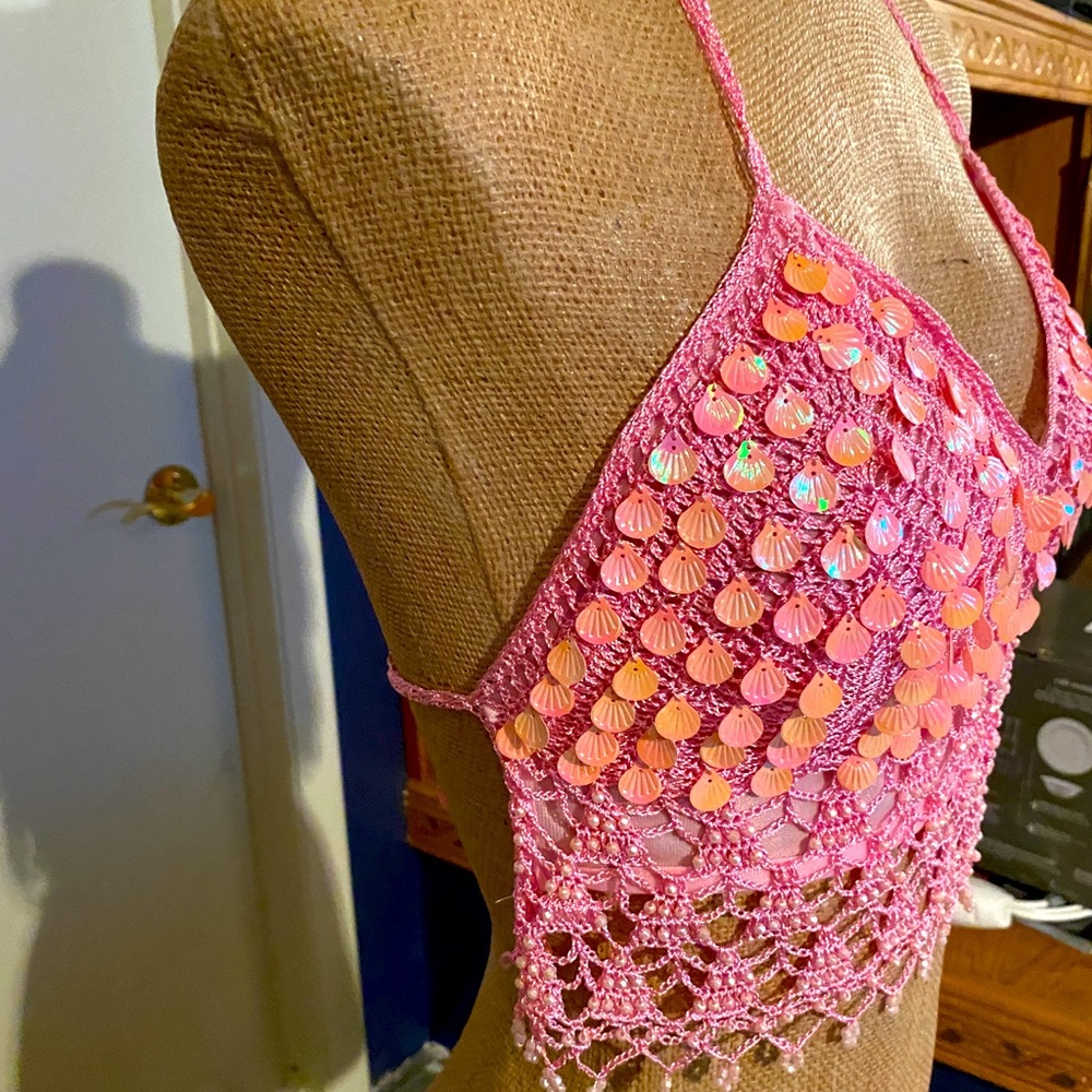 Pink Shell Halter Top.